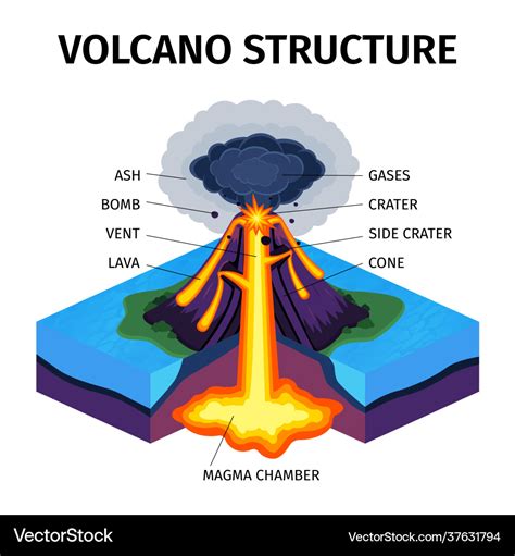 Volcano structure diagram Royalty Free Vector Image