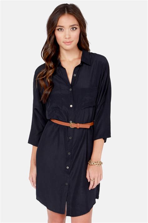 Cute Navy Blue Dress - Shirt Dress - Belted Dress - $40.00 - Lulus