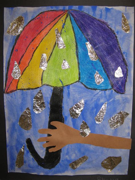 crayon resist with foil raindrops | Spring art projects, Kindergarten art projects, Elementary ...