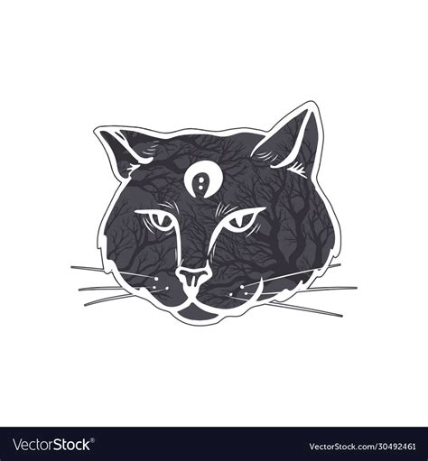 Magic cat face with moon on forehead isolated Vector Image