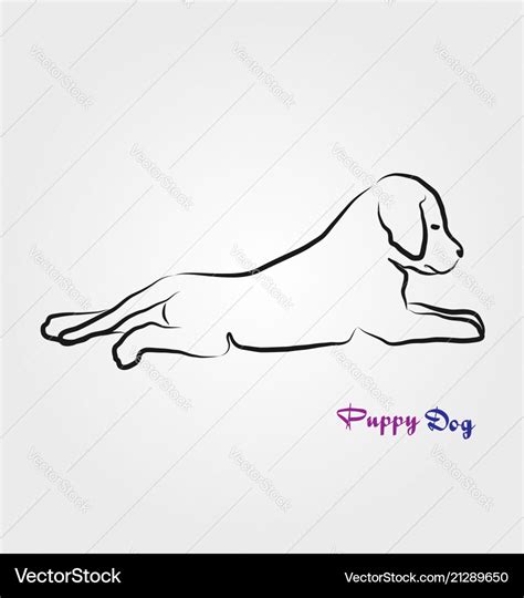 Puppy dog laying down line art Royalty Free Vector Image