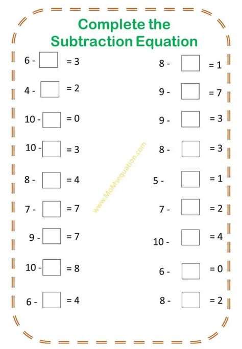 Kindergarten Subtraction Worksheets Free Printable - Printable Word ...