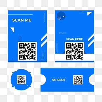 a set of three blue and white id cards with qr code
