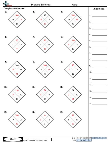 Diamond Worksheets - Worksheet24