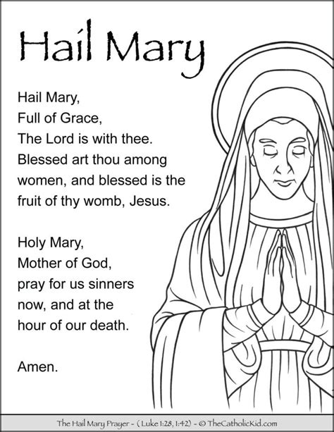 Hail Mary Prayer Coloring Page - TheCatholicKid.com