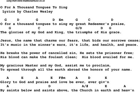 O For A Thousand Tongues To Sing - Christian Gospel Song Lyrics and Chords