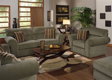 Sage Fabric Transitional Sofa & Loveseat Set w/Options