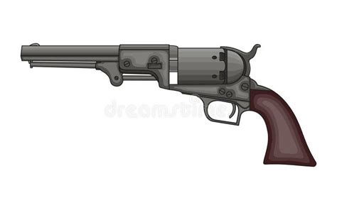 Revolver Pistol On White Background. Vintage Colt Revolver Drawing ...