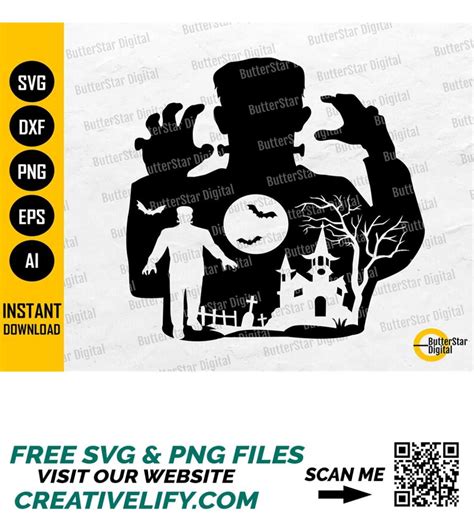 Frankenstein Silhouette SVG | Horror Scene SVG | Monster T-S - Inspire Uplift