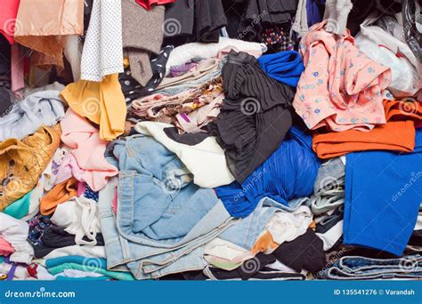 Pile of Messy Clothes in Closet. Untidy Cluttered Woman Stock Photo ...