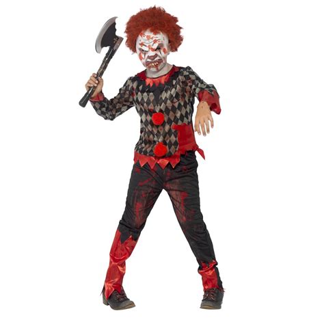 Boys Deluxe Zombie Circus Clown Halloween Costume Freak Show Jester ...