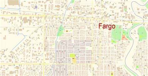 Fargo North Dakota US PDF Map Vector Exact City Plan detailed Street ...