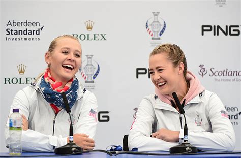 Sisters Jessica Korda and Nelly Korda of the USA speak to the media ...