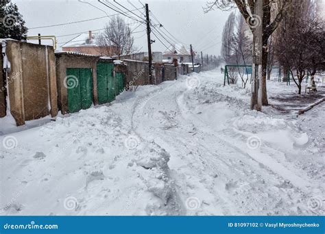 Snow Storm Hits City. Street after Blizzard Stock Photo - Image of park ...