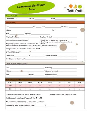 Tutti Frutti Employment Application Form - Fill and Sign Printable ...