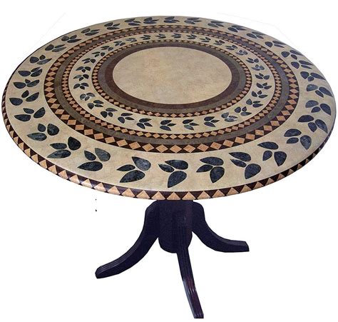 Mosaic Table Cloth Round 36 Inch To 48 Inch Elastic Edge Fitted Vinyl Table Cover Inlaid ...
