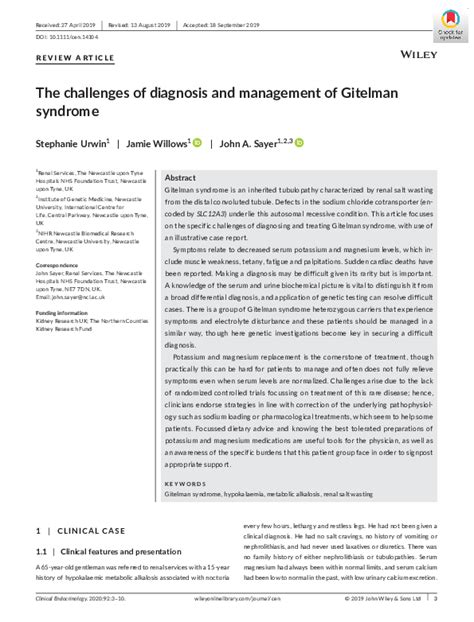 (PDF) The challenges of diagnosis and management of Gitelman syndrome ...