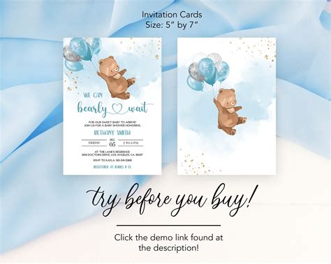 We Can Bearly Wait Baby Shower Invitation Template Bear with | Etsy