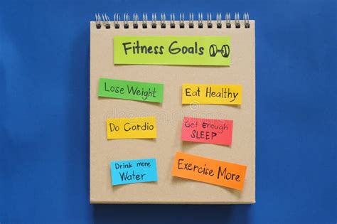 Fitness Goals Concept. Checklist of Goals in Note Pad in Blue Background with Copy Space Stock ...