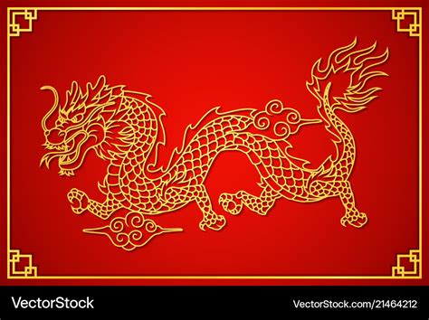 Happy chinese new year card with gold dragon Vector Image