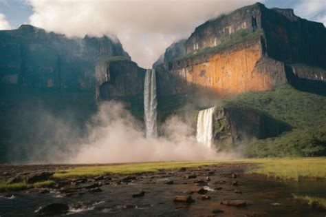 Premium AI Image | Immersive Journey Tracking the Tepui Waterfalls in Canaima National Park