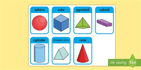 3D Shape Flashcards with Shape Names - Math Resource - Twinkl