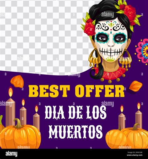 Day of the Dead Dia De Los Muertos Catrina Calavera, mexican holiday sale offer banner vector ...