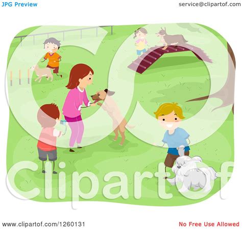 Clipart of an Outdoor Agility Course with Children and Dogs - Royalty Free Vector Illustration ...