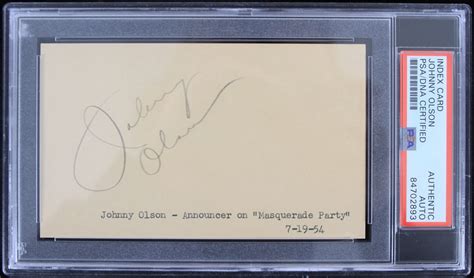 Lot Detail - 1954 Johnny Olson Masquerade Party Announcer Signed Index Card (PSA Slabbed Authentic)