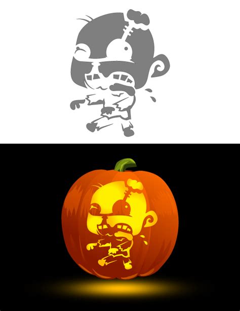 Printable Cute Zombie Pumpkin Stencil