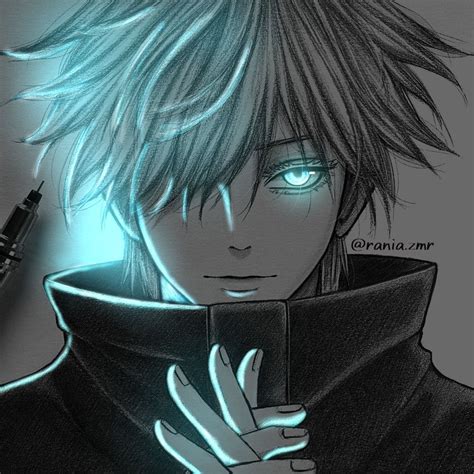 an anime character with blue eyes holding a cell phone in his hand and ...