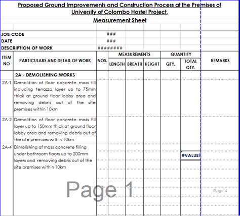 Measurement Sheet for Interim Bill [excel format] - QS Practice