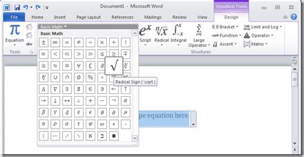 Insert Square Root Symbol in MS-Word 2007 2010 or 2013