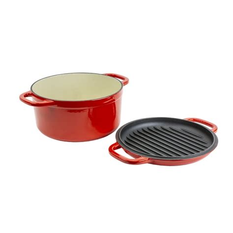 Lodge 7 Quart Red Enameled Cast Iron Double Dutch Oven w/ Grill Lid - Walmart.com - Walmart.com