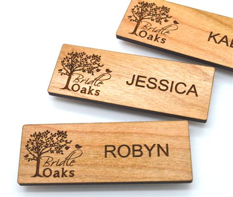 Wooden Name Badges 3x1.125 Inches - Laser engraved , with magnetic ...