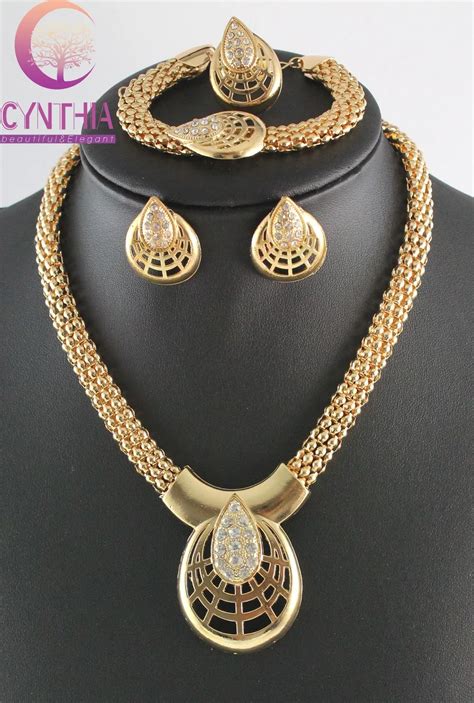 Hot Sale Gold color Crystal African Costume Fashion Necklace Sets For Women Jewelry Sets Dubai ...