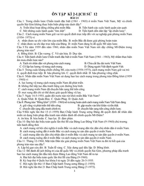 đề cương ôn tập sử 12 kì 2 - dágafsa - ÔN TẬP KÌ 2-LỊCH SỬ 12 BÀI 21 ...