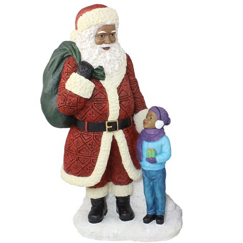 African American Santa Claus Standing with Boy | The Black Art Depot