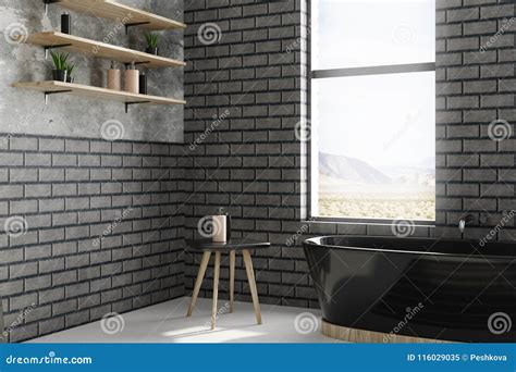 Black brick bathroom stock illustration. Illustration of floor - 116029035