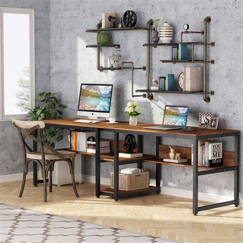 TribeSigns Two Person Desk with Bookshelf, 78.7 Computer Office Double Desk for Two Person ...