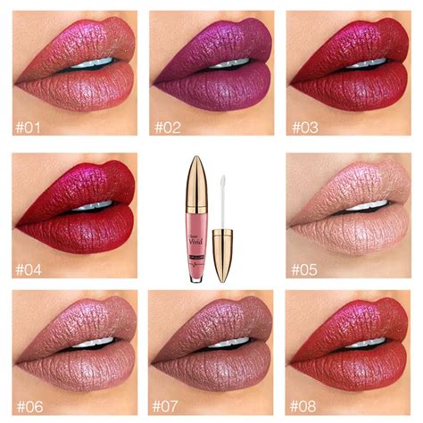 1 PC Sexy Matte Nude Lipstick Metallic Lip Gloss Diamond Waterproof Pearl Liquid Lipgloss Lip ...