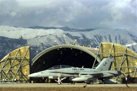 U.S. Marine Corps F/A-18 Hornet on the ramp at Aviano Air Base, Italy.