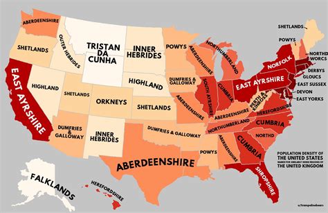 Population density of United States with United Kingdom equivalents ...