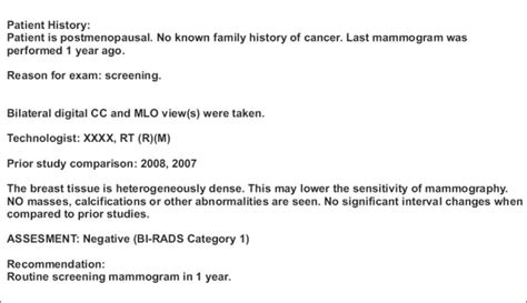 Example of a normal mammogram report in a patient with heterogenous... | Download Scientific Diagram