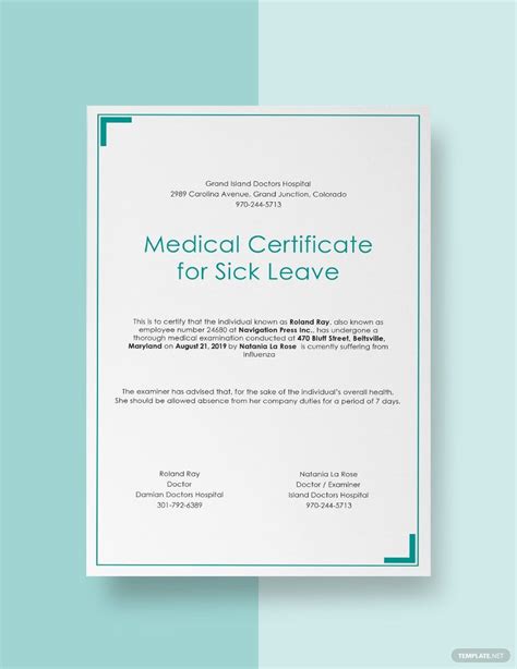 Medical Certificate Template For Sick Leave