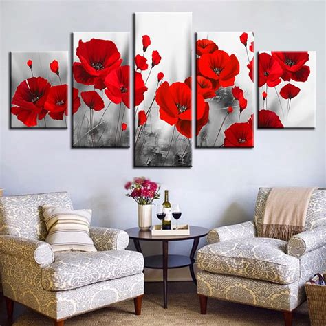 5 Piece Picture Flower Canvas Art Print Painting Living Room Paintings ...