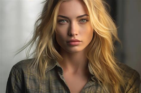 Premium Photo | Portrait of a beautiful young woman with long blond hair in a plaid shirt