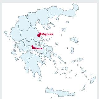 Map of Greece showing the location of Phocis and Magnesia regions of... | Download Scientific ...