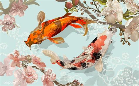 Two Japanese Koi fish swimming | free image by rawpixel.com | Koi art, Fish illustration ...