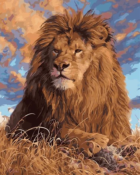 Frameless Prairie Lion King DIY Coloring Oil Painting By Numbers Kit ...